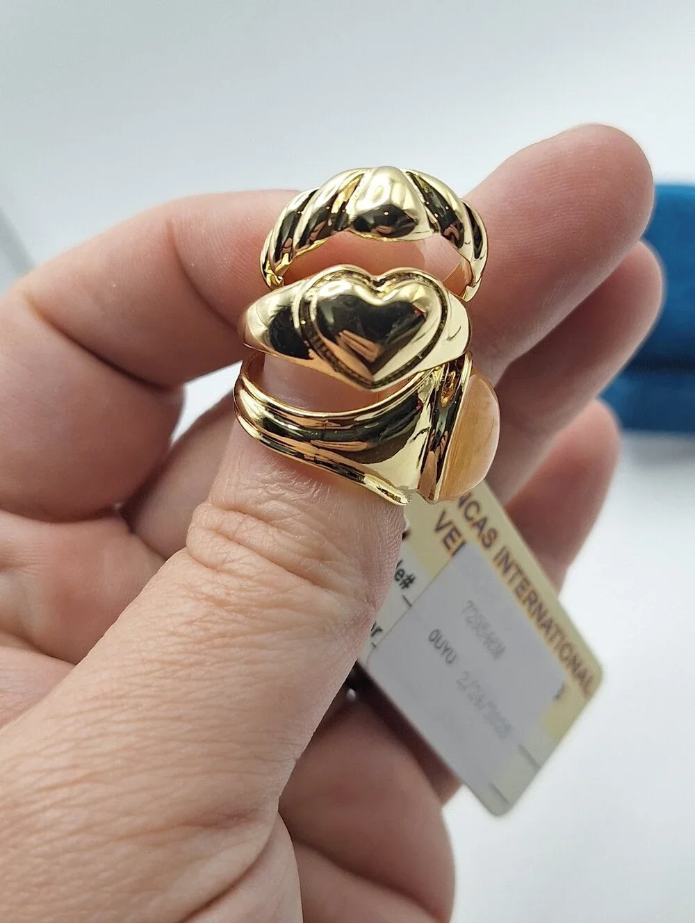 Vendor Sample Ring Set Size 6.5 Gold Heart Peach Cabochon Statement Y2K